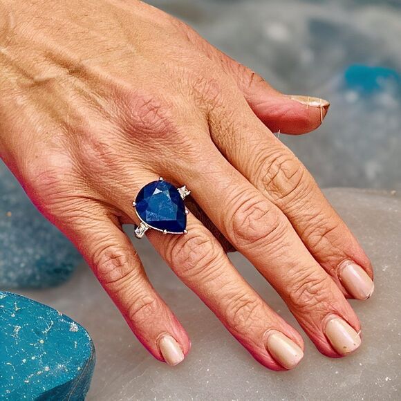 Sapphire Diamond Ring Size 6.5 14k W Gold 17.73 TCW Certified $3,590 217843 - Picture 10 of 14